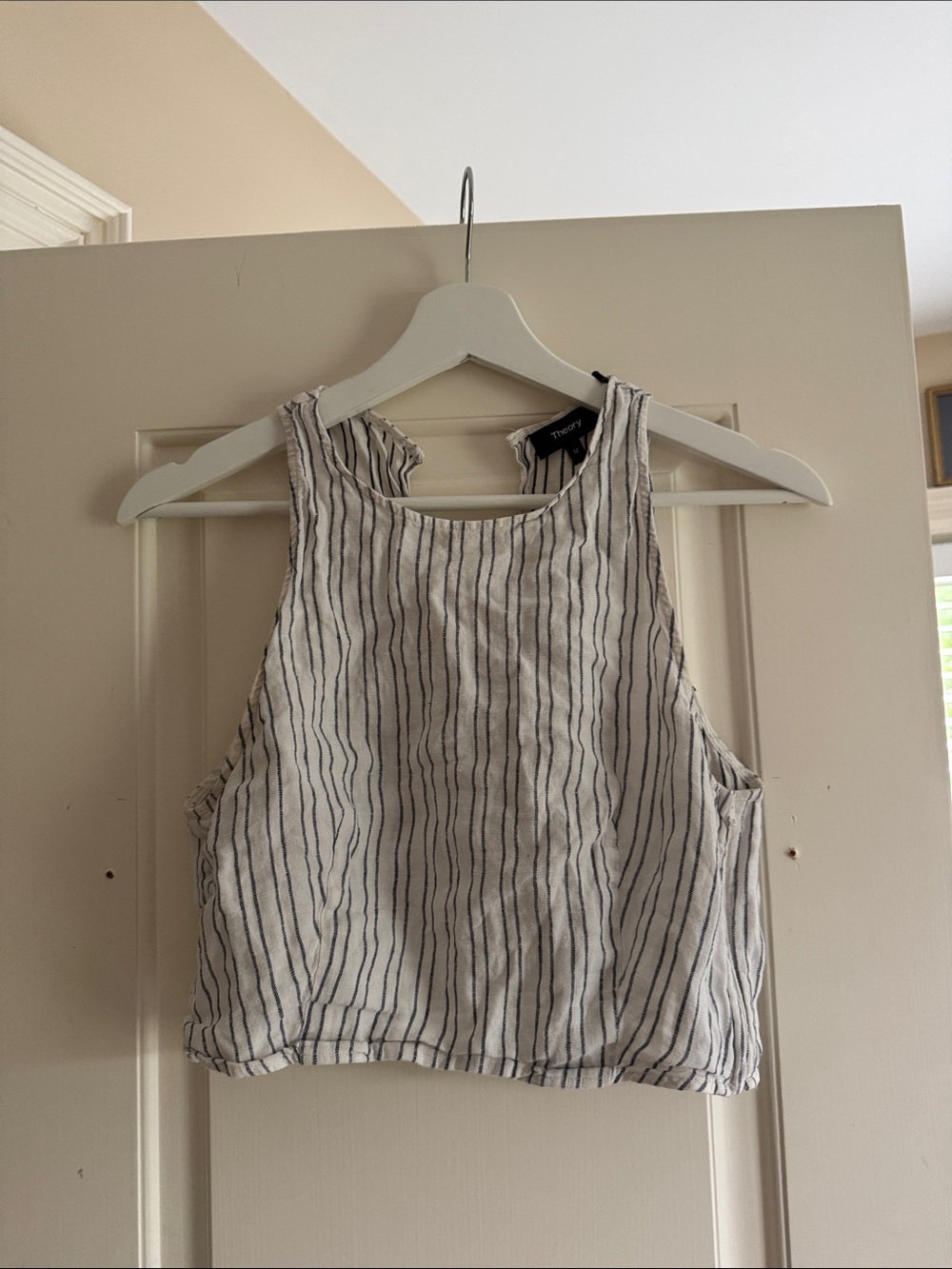 Theory Cream Tank Top with Black Stripe Detail